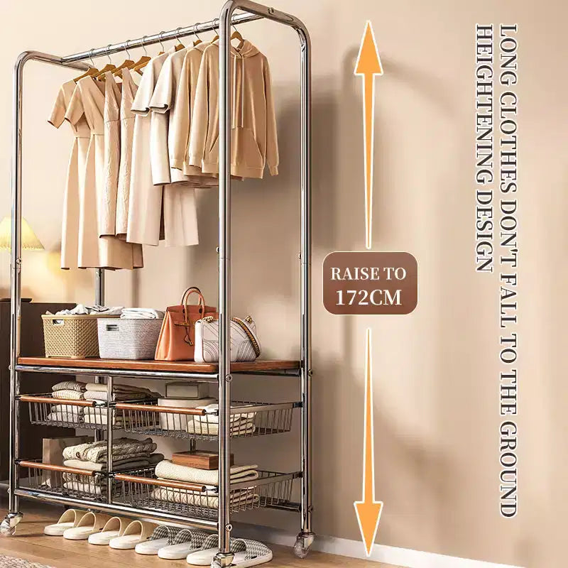 Chariot à linge robuste AEELLEEA avec tringle de suspension et rangement pour chambre à coucher/buanderie