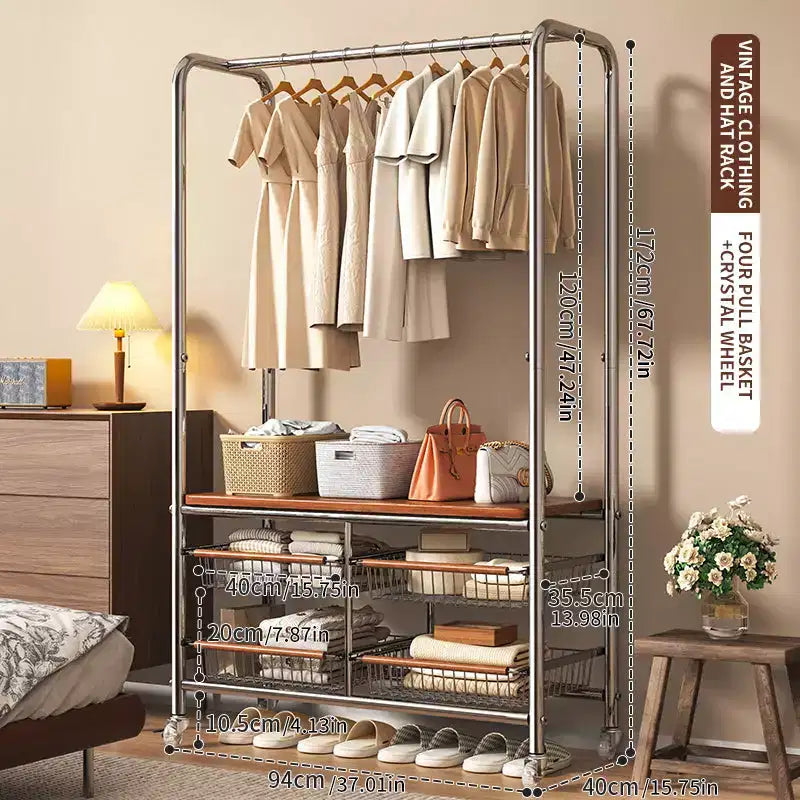 Chariot à linge robuste AEELLEEA avec tringle de suspension et rangement pour chambre à coucher/buanderie