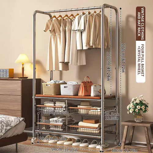 Chariot à linge robuste AEELLEEA avec tringle de suspension et rangement pour chambre à coucher/buanderie
