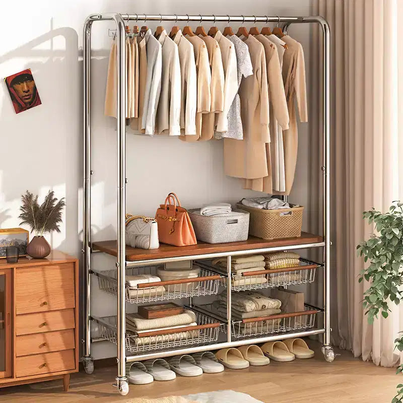 Chariot à linge robuste AEELLEEA avec tringle de suspension et rangement pour chambre à coucher/buanderie