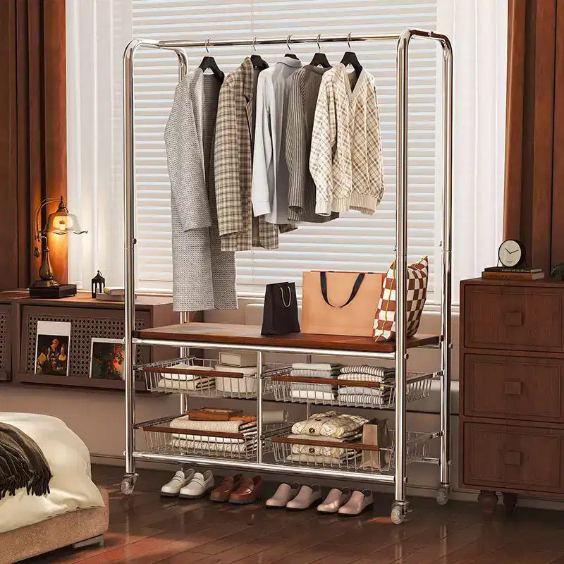 Chariot à linge robuste AEELLEEA avec tringle de suspension et rangement pour chambre à coucher/buanderie