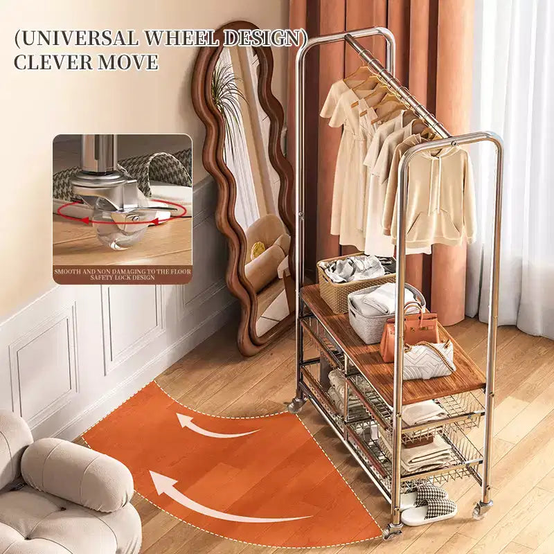 Chariot à linge robuste AEELLEEA avec tringle de suspension et rangement pour chambre à coucher/buanderie