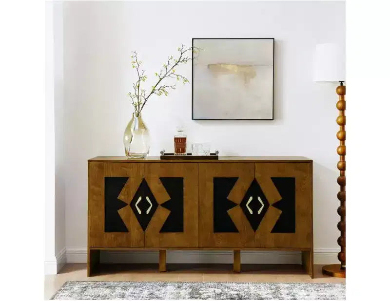Buffet scandinave avec rangement, placards géométriques, étagères réglablesIdéal pour les cuisines, salles à manger, salons et entrées