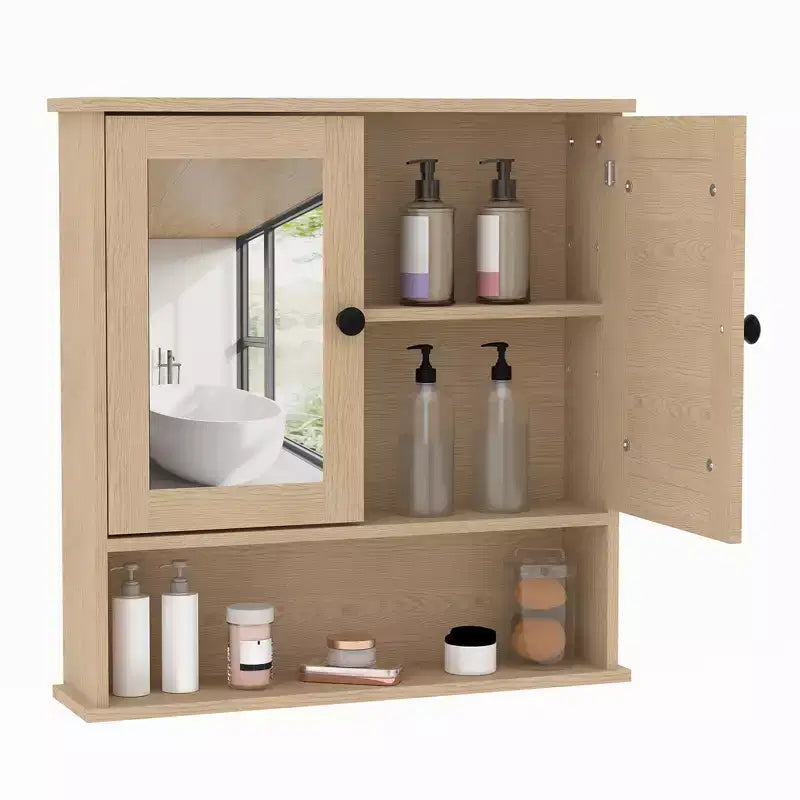 Armoire de salle de bain murale de 55 cm, armoire à pharmacie en bois avec portes miroir et étagères réglables, armoire de rangement flottante pour salon, blanche