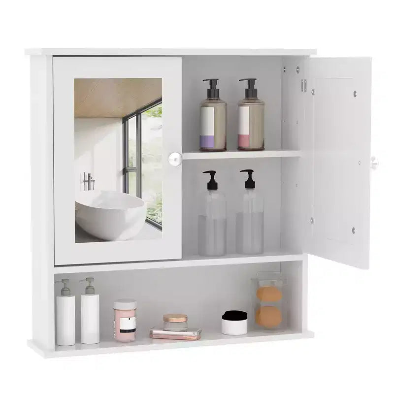 Armoire de salle de bain murale de 55 cm, armoire à pharmacie en bois avec portes miroir et étagères réglables, armoire de rangement flottante pour salon, blanche