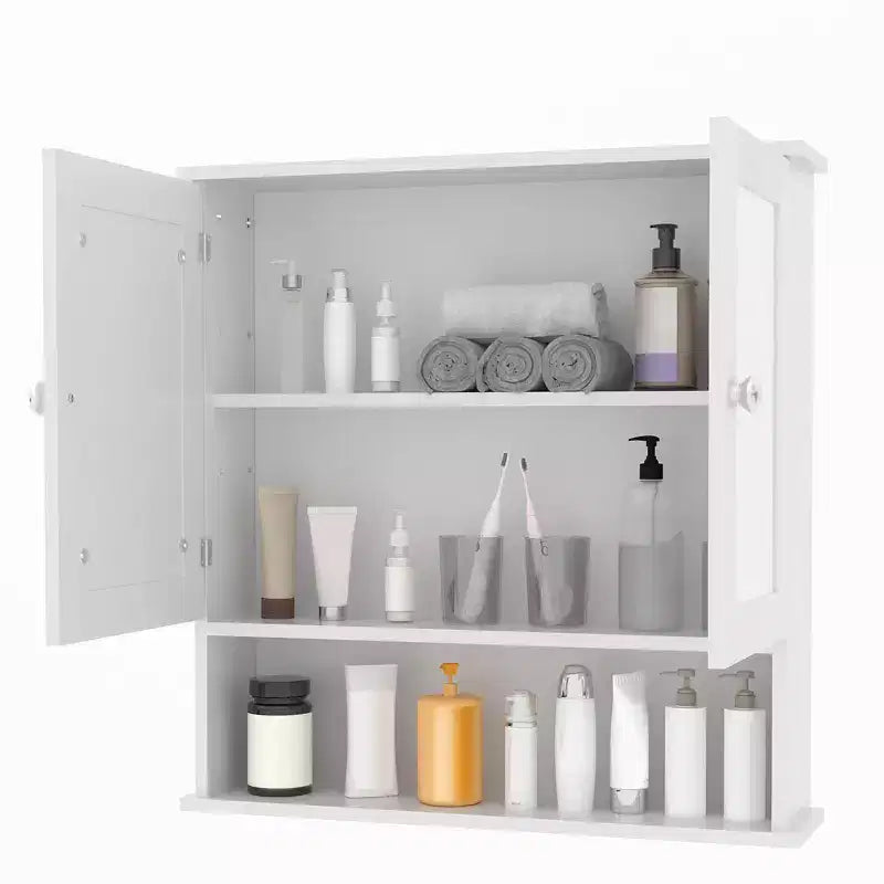 Armoire de salle de bain murale de 55 cm, armoire à pharmacie en bois avec portes miroir et étagères réglables, armoire de rangement flottante pour salon, blanche