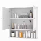Armoire de salle de bain murale de 55 cm, armoire à pharmacie en bois avec portes miroir et étagères réglables, armoire de rangement flottante pour salon, blanche