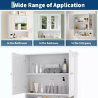 Armoire de salle de bain murale de 55 cm, armoire à pharmacie en bois avec portes miroir et étagères réglables, armoire de rangement flottante pour salon, blanche