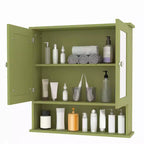 Armoire de salle de bain murale de 55 cm, armoire à pharmacie en bois avec portes miroir et étagères réglables, armoire de rangement flottante pour salon, blanche