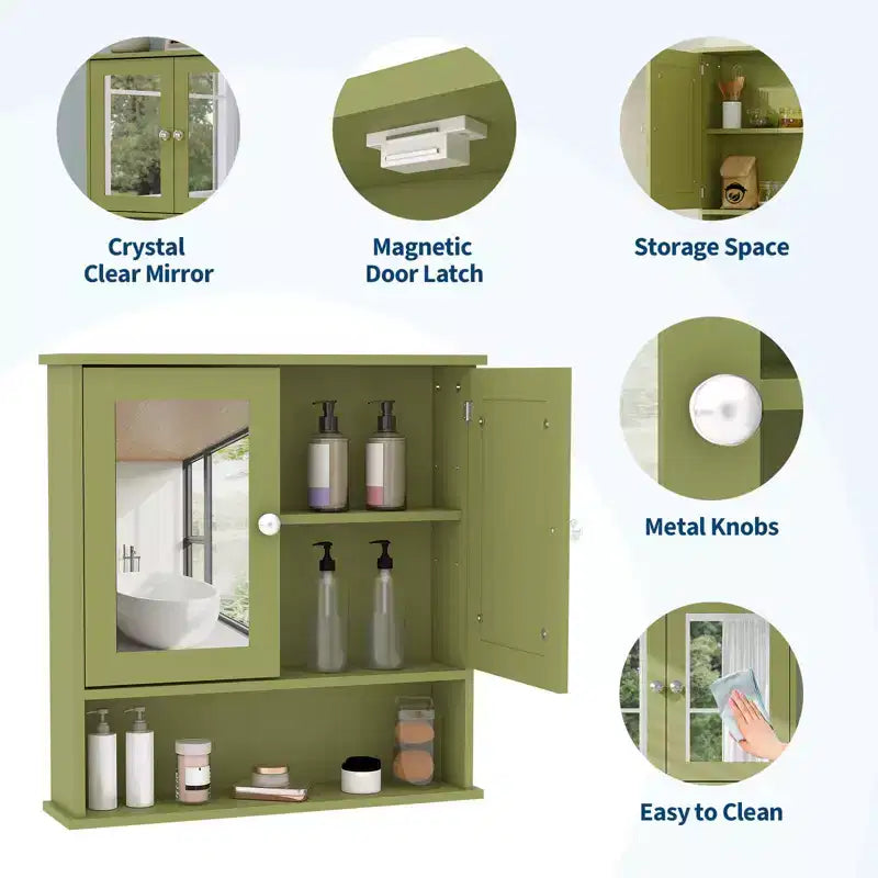 Armoire de salle de bain murale de 55 cm, armoire à pharmacie en bois avec portes miroir et étagères réglables, armoire de rangement flottante pour salon, blanche