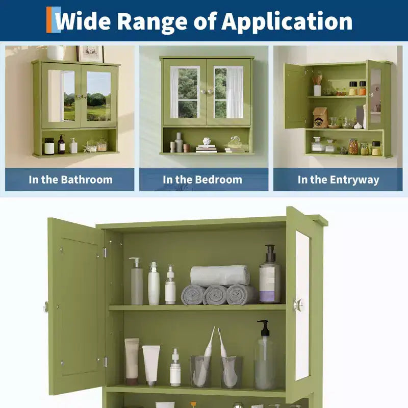 Armoire de salle de bain murale de 55 cm, armoire à pharmacie en bois avec portes miroir et étagères réglables, armoire de rangement flottante pour salon, blanche