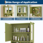 Armoire de salle de bain murale de 55 cm, armoire à pharmacie en bois avec portes miroir et étagères réglables, armoire de rangement flottante pour salon, blanche