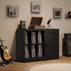 Meuble pour Platine Vinyle de Ferme Acekool, Armoire de Rangement Vinyle Porte Coulissante Noire Peut Contenir 750 Albums, Meuble TV pour Salon