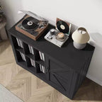 Meuble pour Platine Vinyle de Ferme Acekool, Armoire de Rangement Vinyle Porte Coulissante Noire Peut Contenir 750 Albums, Meuble TV pour Salon