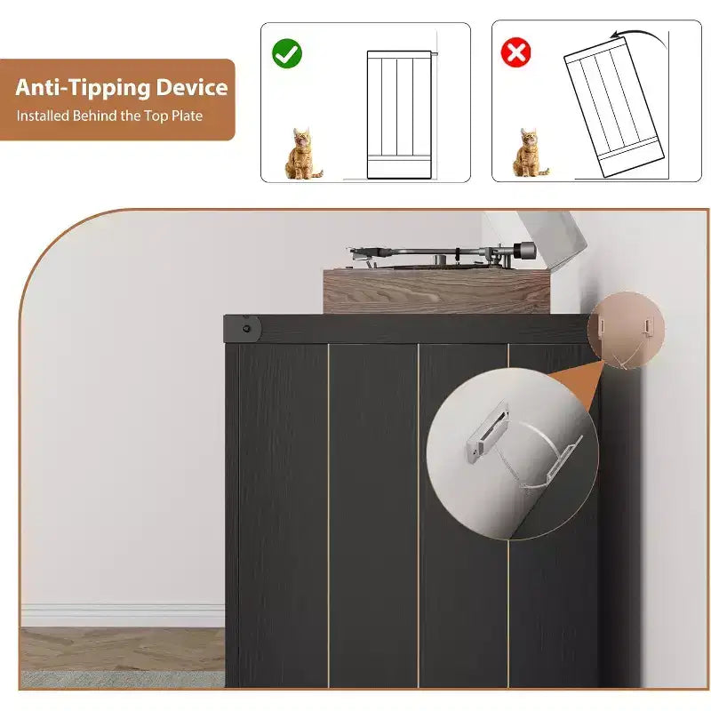 Meuble pour Platine Vinyle de Ferme Acekool, Armoire de Rangement Vinyle Porte Coulissante Noire Peut Contenir 750 Albums, Meuble TV pour Salon