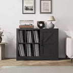 Meuble pour Platine Vinyle de Ferme Acekool, Armoire de Rangement Vinyle Porte Coulissante Noire Peut Contenir 750 Albums, Meuble TV pour Salon