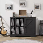 Meuble pour Platine Vinyle de Ferme Acekool, Armoire de Rangement Vinyle Porte Coulissante Noire Peut Contenir 750 Albums, Meuble TV pour Salon