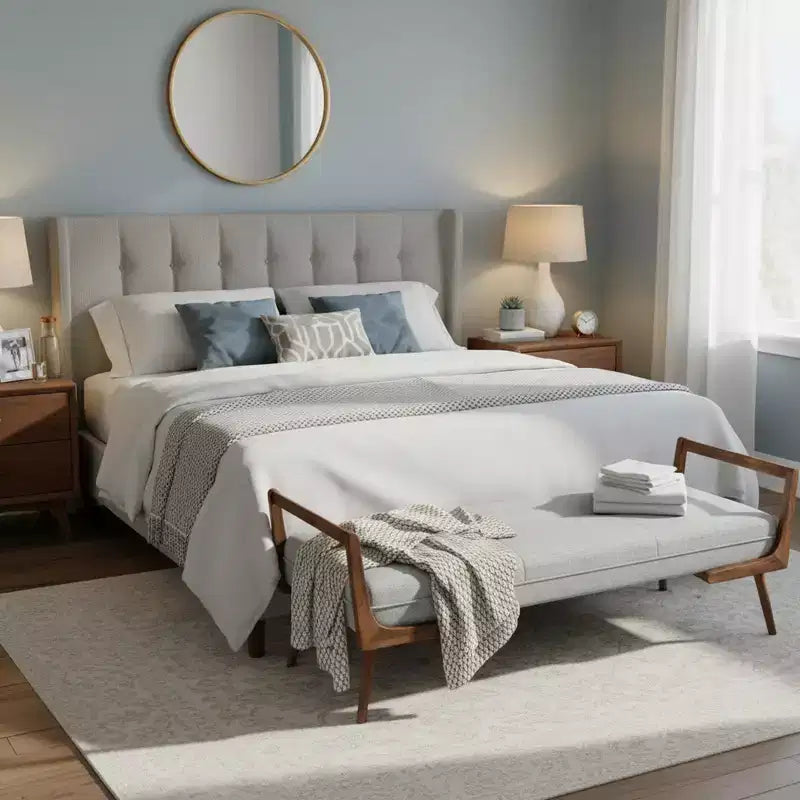Banc moderne en velours rembourré FurnitureR avec pieds en bois massif, banc rembourré pour le bout du lit, l'entrée ou le salon
