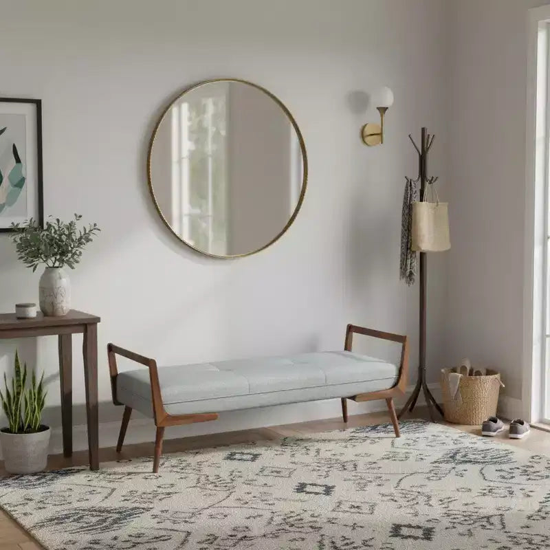 Banc moderne en velours rembourré FurnitureR avec pieds en bois massif, banc rembourré pour le bout du lit, l'entrée ou le salon