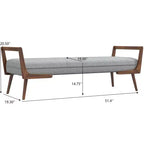 Banc moderne en velours rembourré FurnitureR avec pieds en bois massif, banc rembourré pour le bout du lit, l'entrée ou le salon