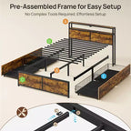 Lit plateforme Greenstell - Tête de lit bibliothèque en bois, 4 tiroirs, lumières LED à intensité variable et chargement USB sécurisé, assemblage facile