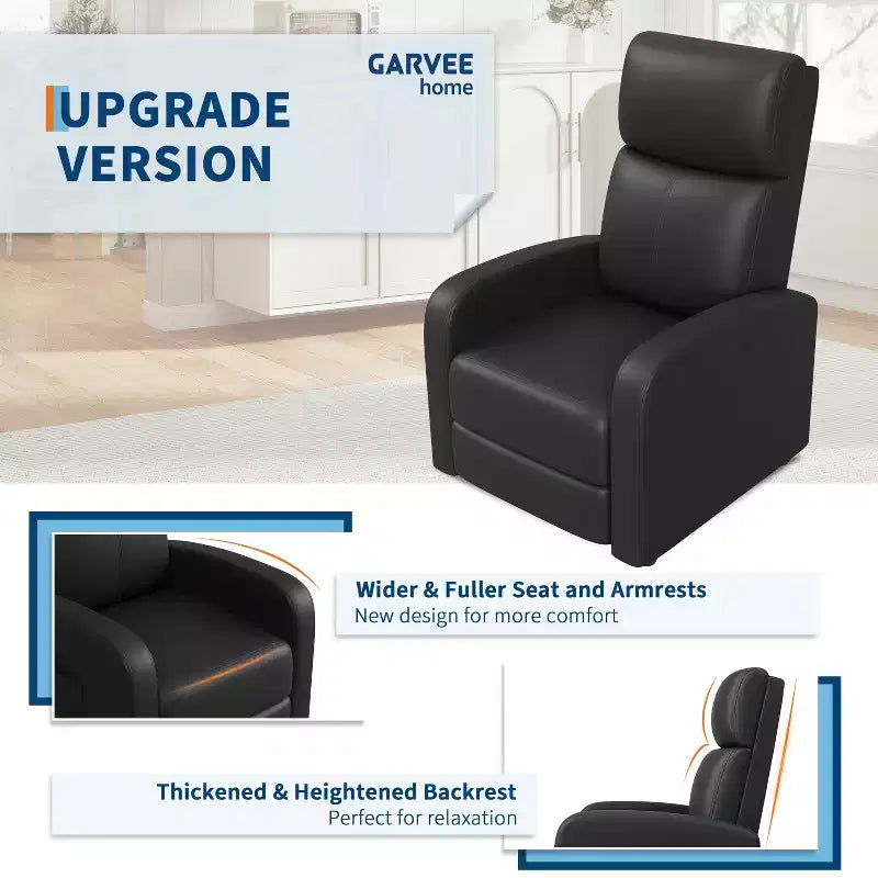 Fauteuil inclinable, Fauteuil inclinable en cuir ergonomique réglable avec pochette latérale, dossier haut, accoudoirs larges et siège rembourré pour le salon