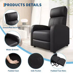 Fauteuil inclinable, Fauteuil inclinable en cuir ergonomique réglable avec pochette latérale, dossier haut, accoudoirs larges et siège rembourré pour le salon