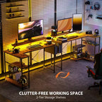 Bureau d'angle en L avec station de recharge et lumières RVB Bureau de travail réversible