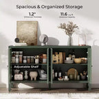 Buffet de rangement, Buffet bas vieilli avec 4 portes sculptées et étagère réglable, Buffet d'appoint en bois