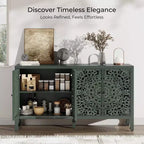 Buffet de rangement, Buffet bas vieilli avec 4 portes sculptées et étagère réglable, Buffet d'appoint en bois