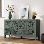 Buffet de rangement, Buffet bas vieilli avec 4 portes sculptées et étagère réglable, Buffet d'appoint en bois