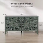 Buffet de rangement, Buffet bas vieilli avec 4 portes sculptées et étagère réglable, Buffet d'appoint en bois