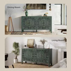 Buffet de rangement, Buffet bas vieilli avec 4 portes sculptées et étagère réglable, Buffet d'appoint en bois