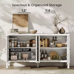 Buffet de rangement, Buffet bas vieilli avec 4 portes sculptées et étagère réglable, Buffet d'appoint en bois