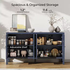 Buffet de rangement, Buffet bas vieilli avec 4 portes sculptées et étagère réglable, Buffet d'appoint en bois