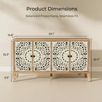 Buffet de rangement, Buffet bas vieilli avec 4 portes sculptées et étagère réglable, Buffet d'appoint en bois