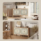 Buffet de rangement, Buffet bas vieilli avec 4 portes sculptées et étagère réglable, Buffet d'appoint en bois