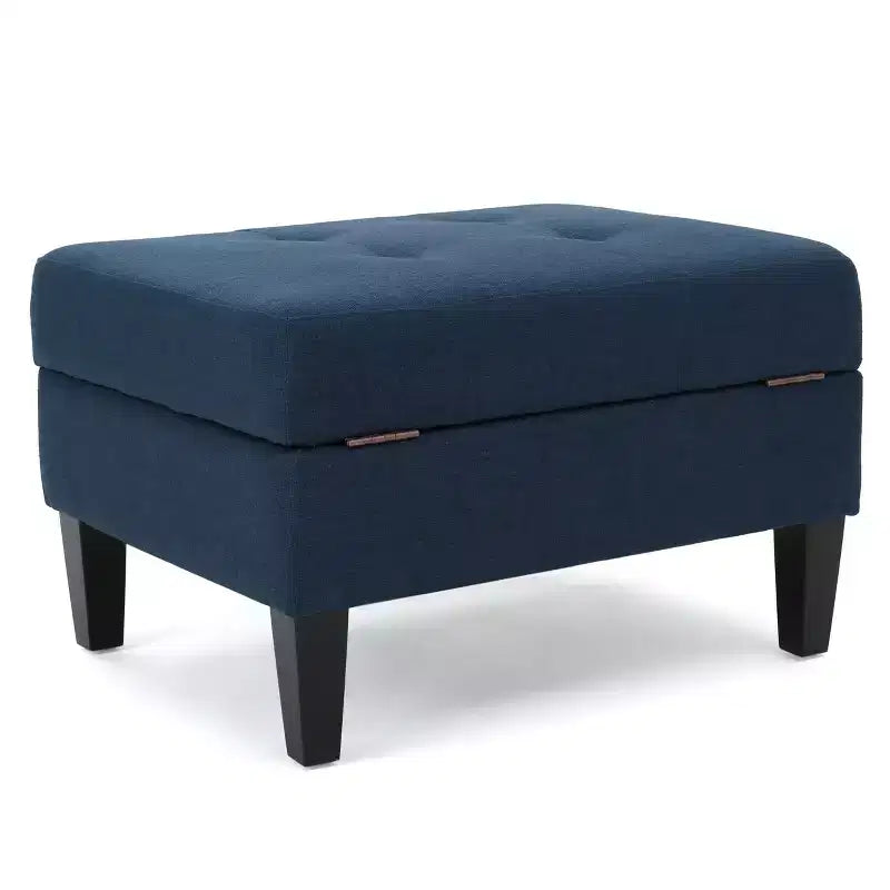 TUYOHW 28 Pouf de rangement moderne en bois avec dessus touffeté à boutons, banc de rangement rectangulaire, repose-pieds pour chambre, salon