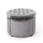 TUYOHW 22 Pouf rond moderne en velours avec capitonnage et clous, banc d'entrée, repose-pieds pour salon, entrée