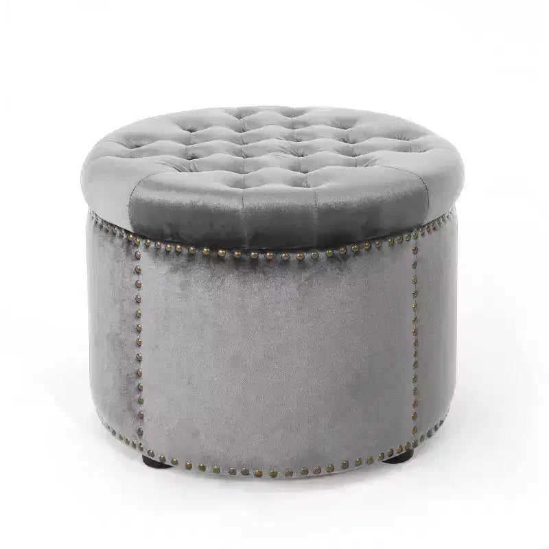 TUYOHW 22 Pouf rond moderne en velours avec capitonnage et clous, banc d'entrée, repose-pieds pour salon, entrée