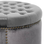 TUYOHW 22 Pouf rond moderne en velours avec capitonnage et clous, banc d'entrée, repose-pieds pour salon, entrée