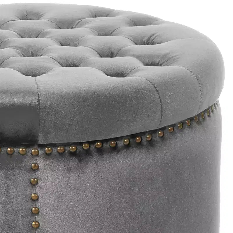 TUYOHW 22 Pouf rond moderne en velours avec capitonnage et clous, banc d'entrée, repose-pieds pour salon, entrée