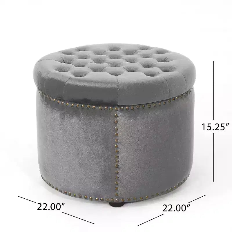 TUYOHW 22 Pouf rond moderne en velours avec capitonnage et clous, banc d'entrée, repose-pieds pour salon, entrée