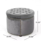 TUYOHW 22 Pouf rond moderne en velours avec capitonnage et clous, banc d'entrée, repose-pieds pour salon, entrée