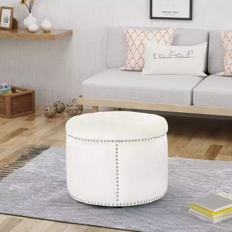 TUYOHW 22 Pouf rond moderne en velours avec capitonnage et clous, banc d'entrée, repose-pieds pour salon, entrée