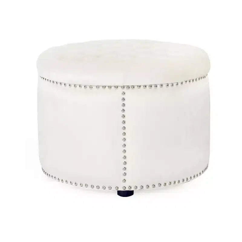 TUYOHW 22 Pouf rond moderne en velours avec capitonnage et clous, banc d'entrée, repose-pieds pour salon, entrée