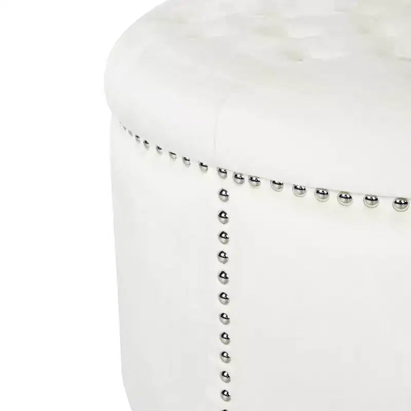 TUYOHW 22 Pouf rond moderne en velours avec capitonnage et clous, banc d'entrée, repose-pieds pour salon, entrée