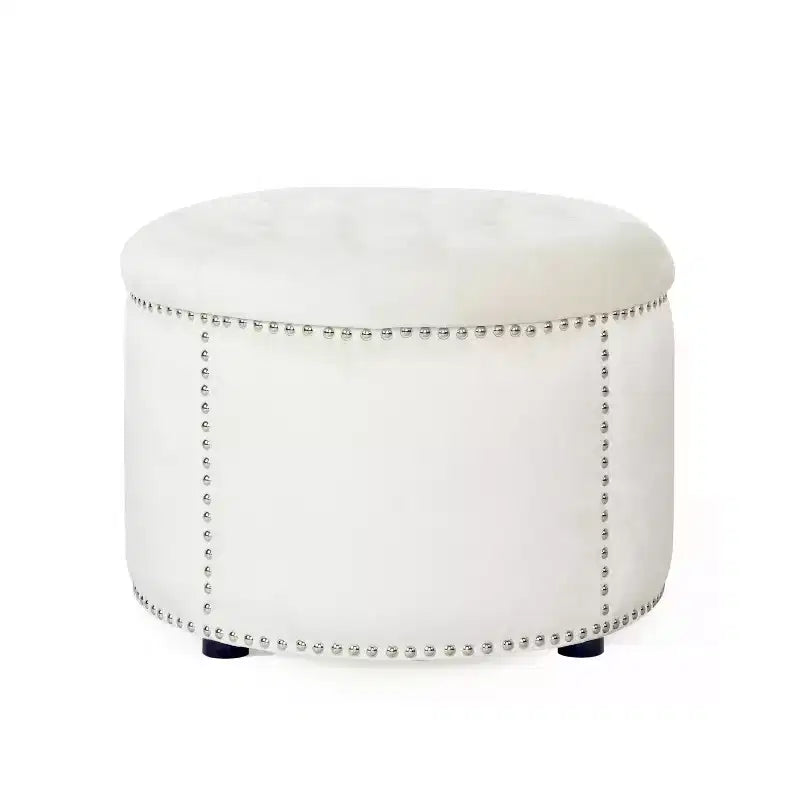 TUYOHW 22 Pouf rond moderne en velours avec capitonnage et clous, banc d'entrée, repose-pieds pour salon, entrée