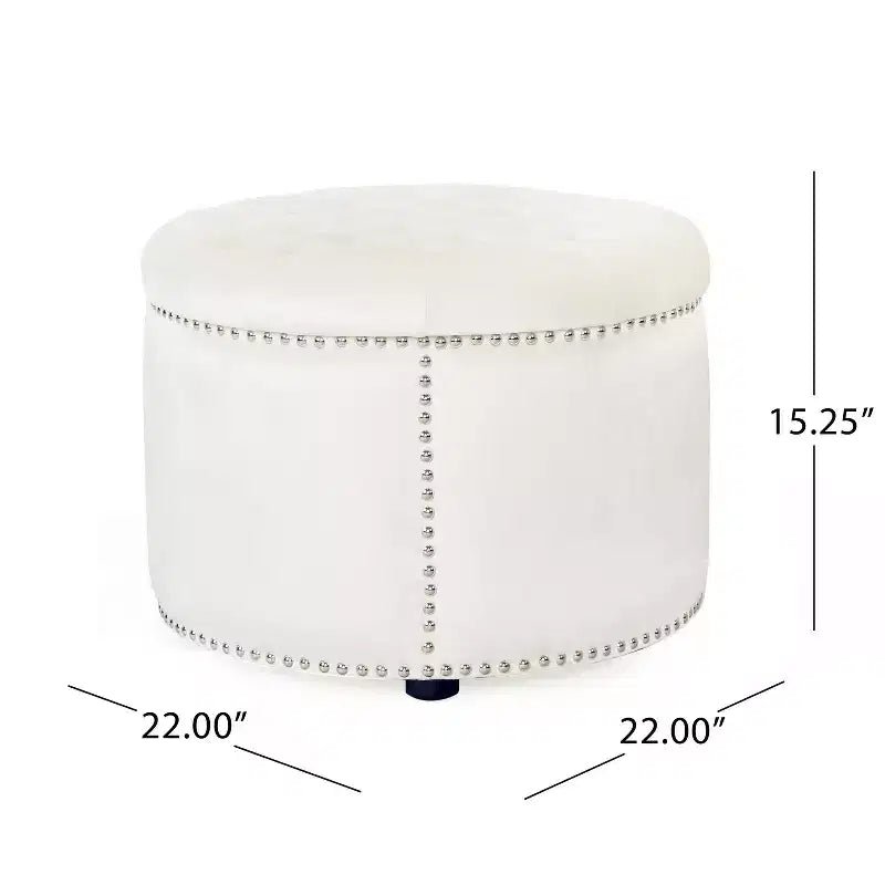 TUYOHW 22 Pouf rond moderne en velours avec capitonnage et clous, banc d'entrée, repose-pieds pour salon, entrée