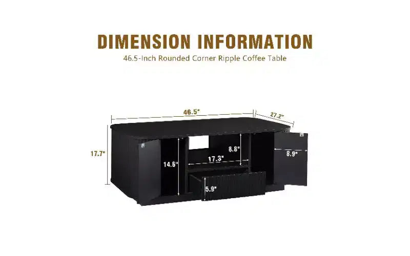 TUYOHW Table basse incurvée en bois ondulé avec grand rangement, table centrale rustique moderne pour salon, table à thé ovale de luxe avec tiroirs